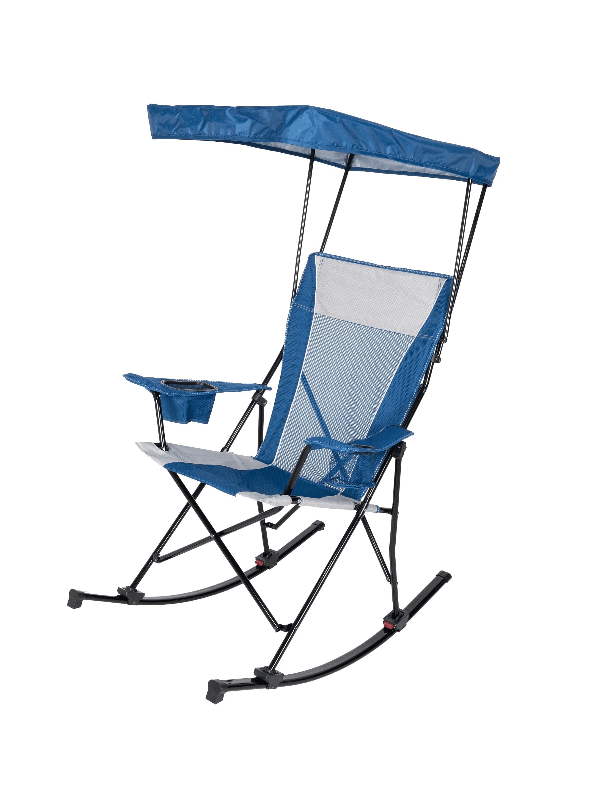 Ozark Trail Mesh Tension Rocking Camp Chair with Canopy, Blue and Grey, Detachable Rockers, Adult