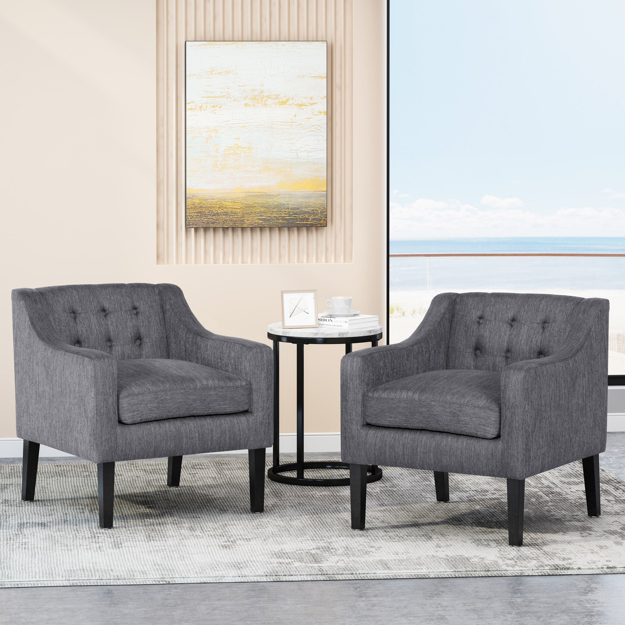 Aragon Contemporary Fabric Tufted Accent Chairs, Set of 2