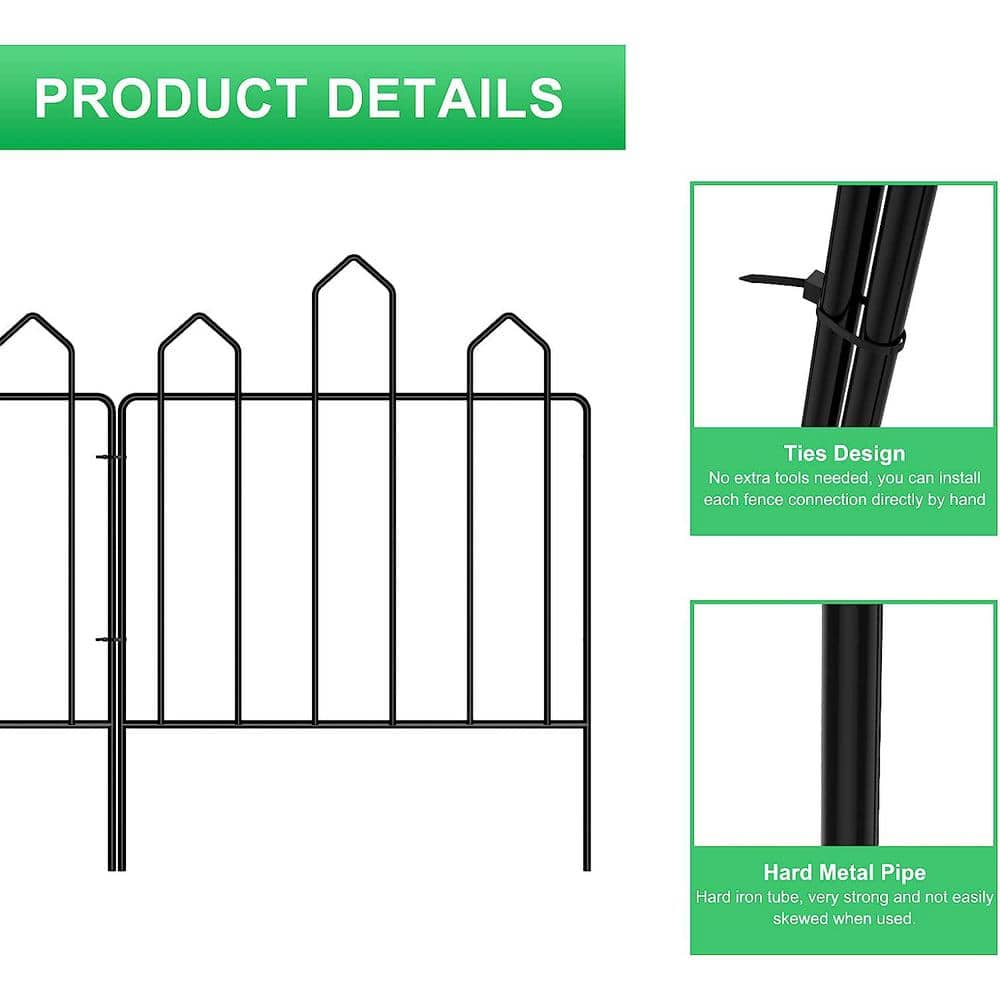 Oumilen Decorative Garden Fence Total 10ft (L) x 17in (H) 10 Pack Black Metal Fence Panel No Dig Garden Edging Border ON-ZL03