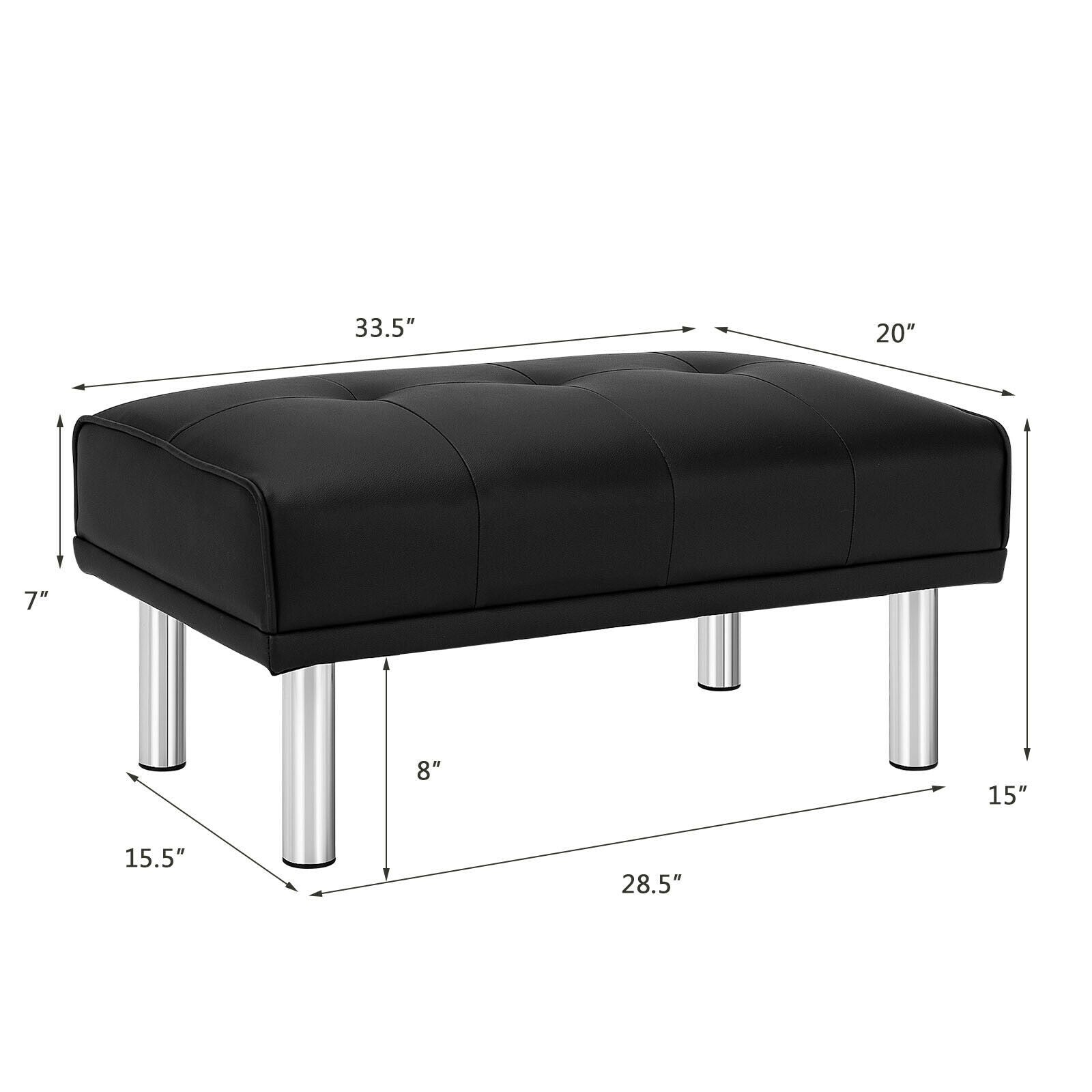 Tufted Ottoman, Rectangle Footrest Stool with Stainless Steel Legs