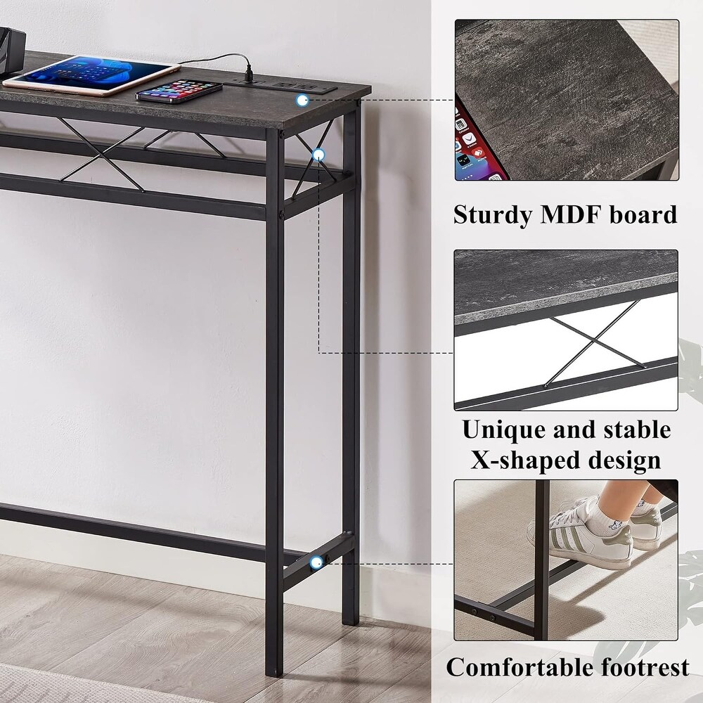 Javlergo Console Table with with Charging Station   USB Ports  Charcoal Gray