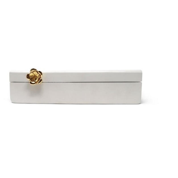 Classic Touch Rectangular White Wood Decorative Box With Gold Flower Detail