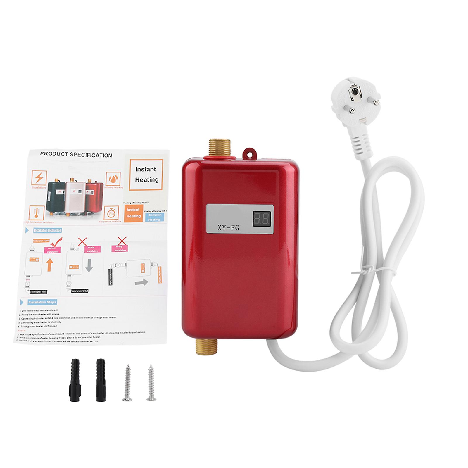 220v 3800w Mini Electric Tankless Instant Hot Water Heater Bathroom Kitchen Washing Eu Plug Red