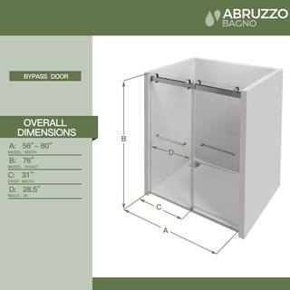 Abruzzo 60 in. W x 76 in. H Double Sliding Frameless Shower Door with 0.39 in. Clear Glass and Buffer Function Matte Black 22D02-60MB