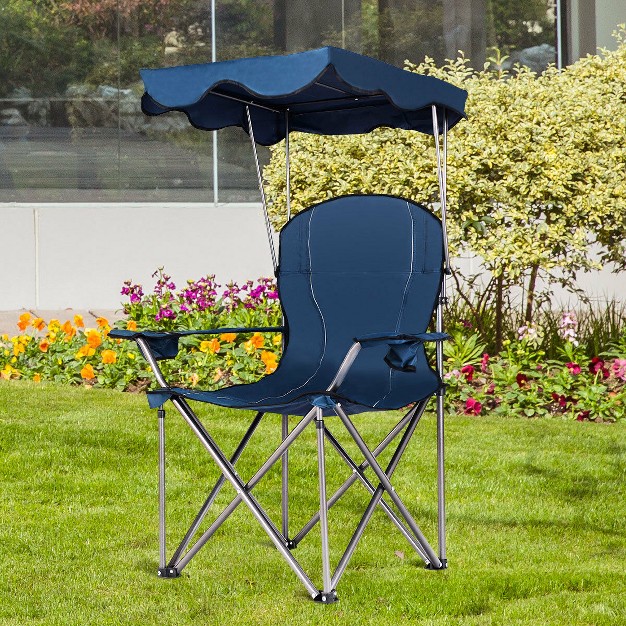 Costway Portable Folding Beach Canopy Chair W Cup Holders Bag Camping Hiking Outdoor