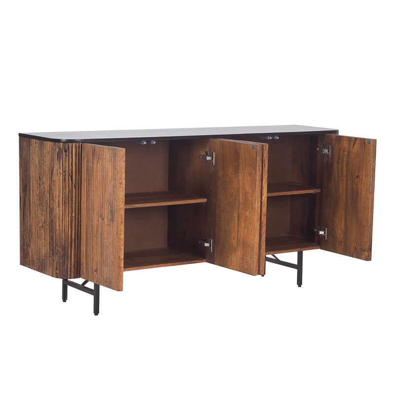 KAASNI Sideboard Buffet 160 cm Solid Mango Wood - Honey & Black