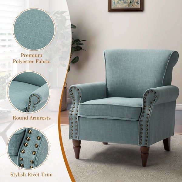 Nyctelius Upholstered Comfy Accent chair with Classic Turned Wooden Legs and Nailhead Trim by HULALA HOME