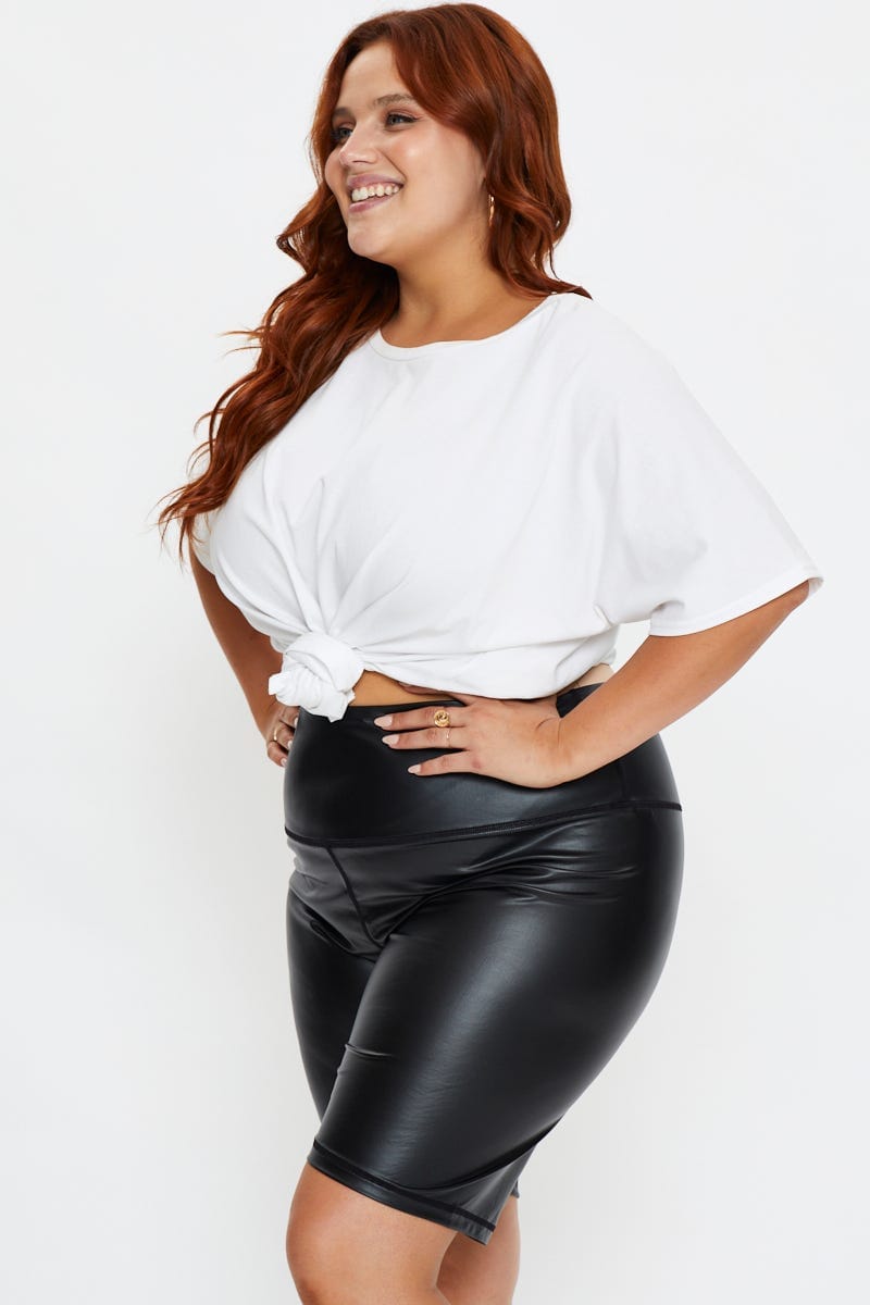 Black Bike Shorts High Rise Faux Leather
