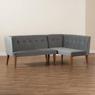 Baxton Studio Stewart Grey and Walnut Brown Dining Sofa Bench 214-11699-HD