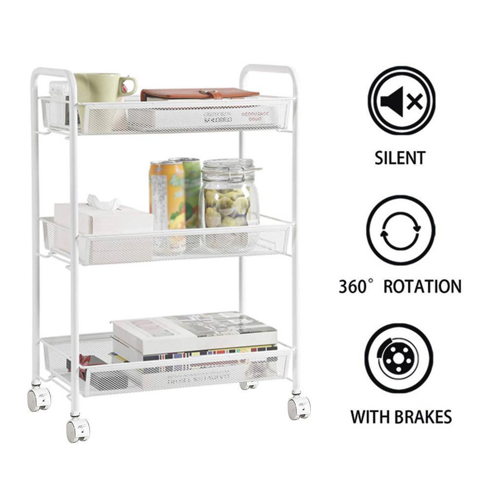 Tatahance 3-Tier Metal Wheeled Rolling Utility Cart in White W89856514-Z