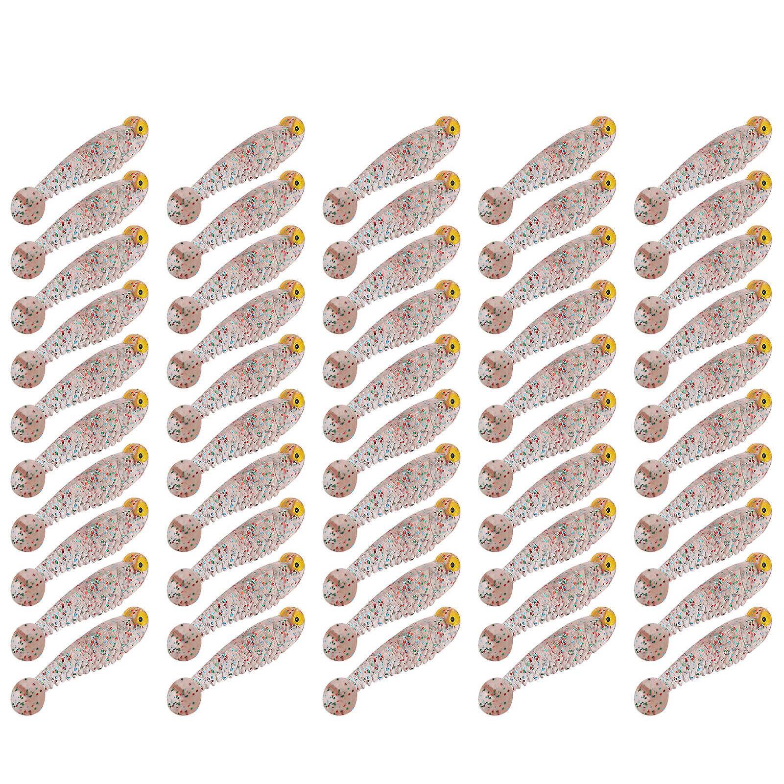 50pcs/bag Artificial Fishing Lures Soft Silicone Baits Lifelike Paddle Tail Swimbaitbrown