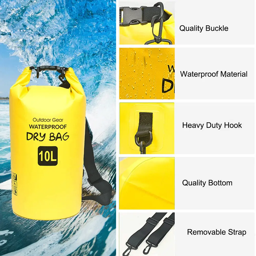 Wholesale 2L   30L 500D PVC Roll Top Waterproof Dry Bag Outdoor Sports Climbing Surfing Travel Bags