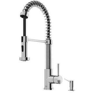 VIGO Edison Single Handle Pull-Down Sprayer Kitchen Faucet Set with Soap Dispenser in Stainless Steel VG02001STK5