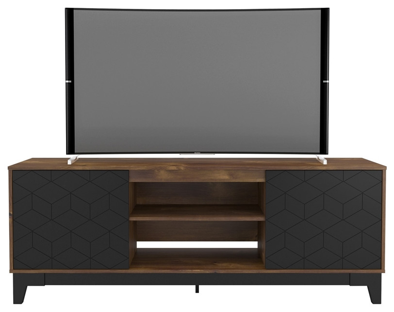 Nexera 402725 Hexagon TV Stand 72inch Black and Truffle Engineered wood   Transitional   Entertainment Centers And Tv Stands   by Homesquare  Houzz