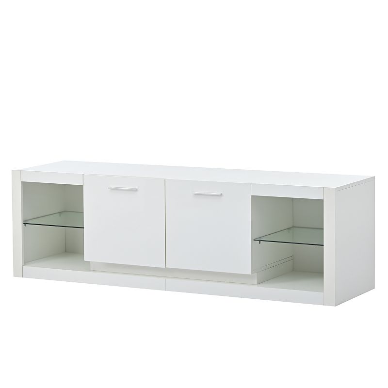 Merax Modern Tv Stand With Tempered Glass Shelves