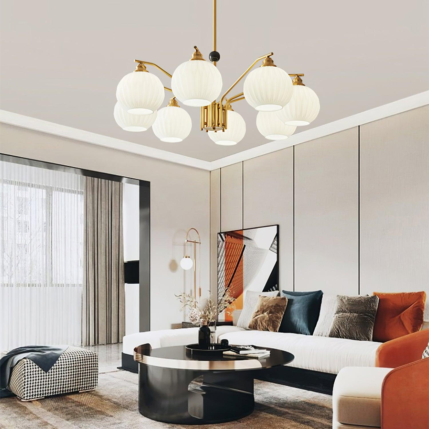 Ribbed Glass Gold Chandelier