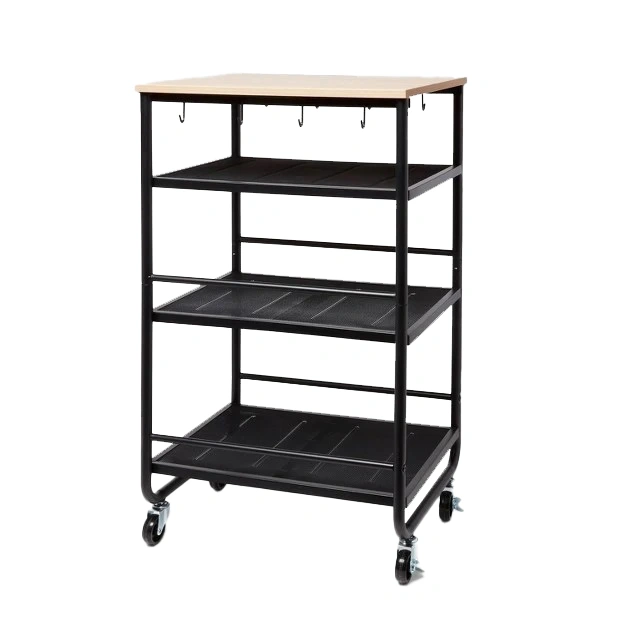 Narrow Metal Storage Cart With Wood Top Black