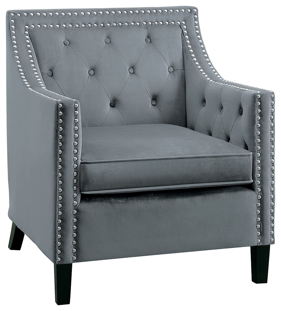 Traditional Accent Chair  Velvet Seat With Sloped Arms and Nailhead Trim   Transitional   Armchairs And Accent Chairs   by Decor Love  Houzz