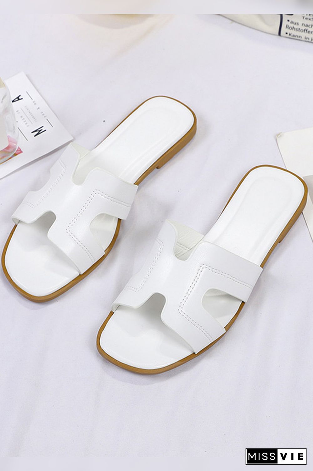 Plain PU Flat Slippers