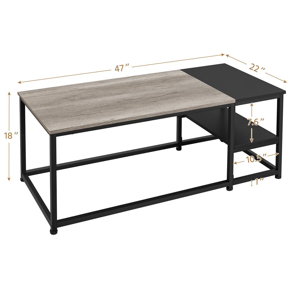 Alden Design Modern Coffee Table with Storage Shelf， Rustic Gray/Black