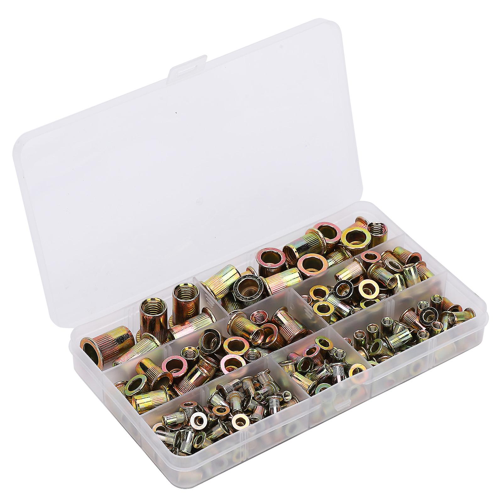 200 Pack M3-m10 Rivet Nuts Assortment Kit Flat Head Open End Threaded Insert Nutserts Assortment