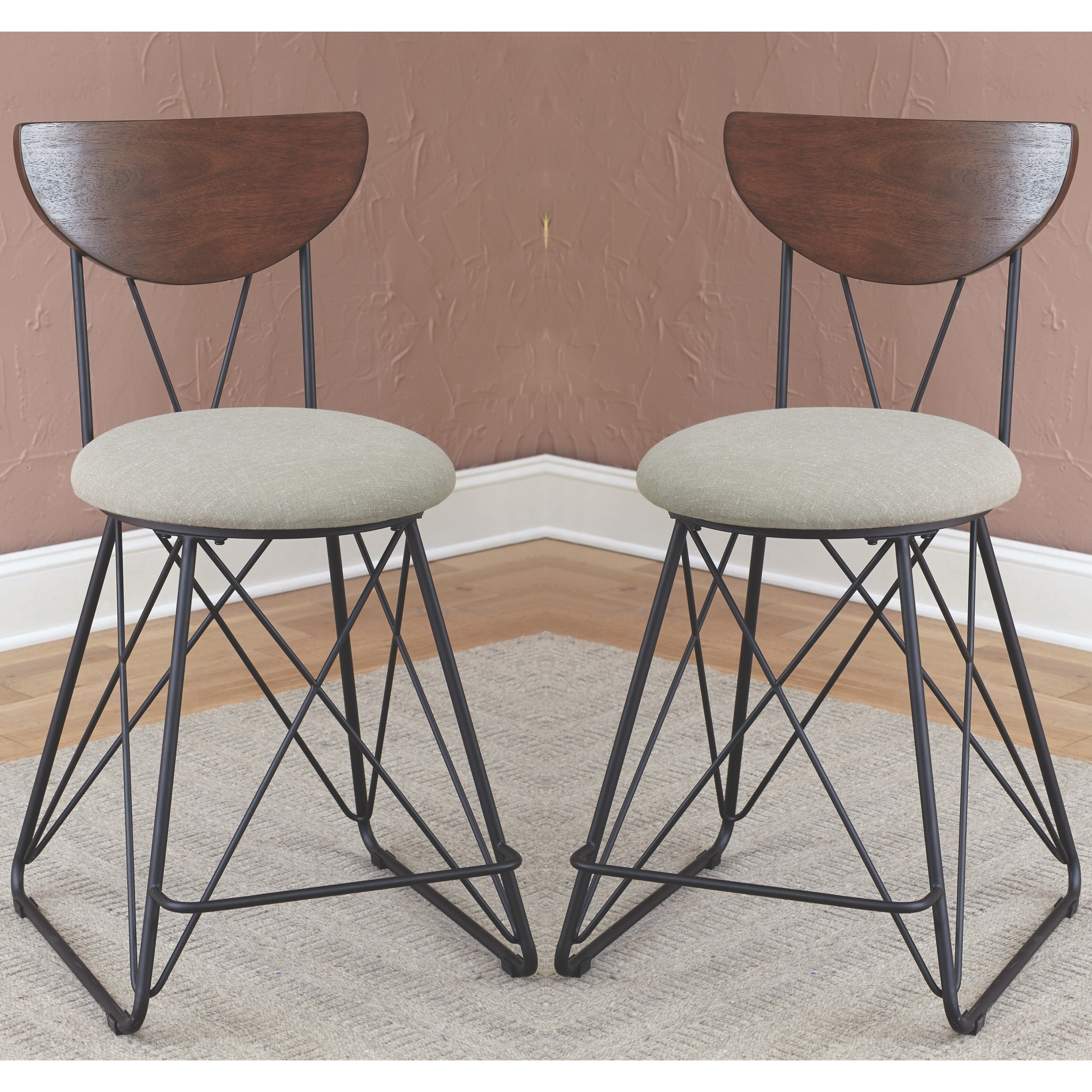 Modern Industrial Design Green Counter Height Stools (Set of 2)