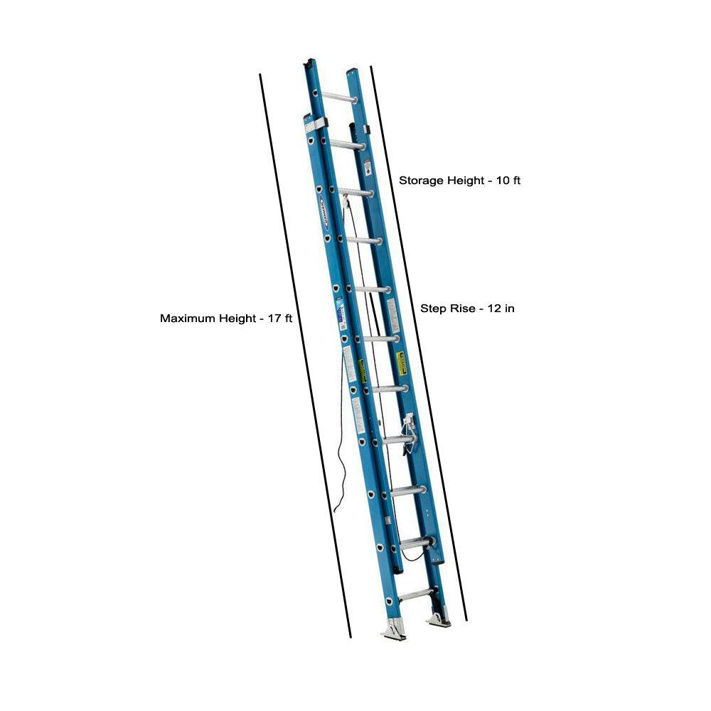 Werner 20 ft. Fiberglass Extension Ladder with 250 lb. Load Capacity Type I Duty Rating FE1020-2