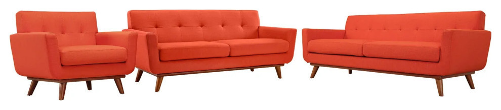 Giselle Atomic Red Sofa Loveseat and Armchair 3 Piece Set   Midcentury   Living Room Furniture Sets   by Peachtree Fine Furniture  Houzz