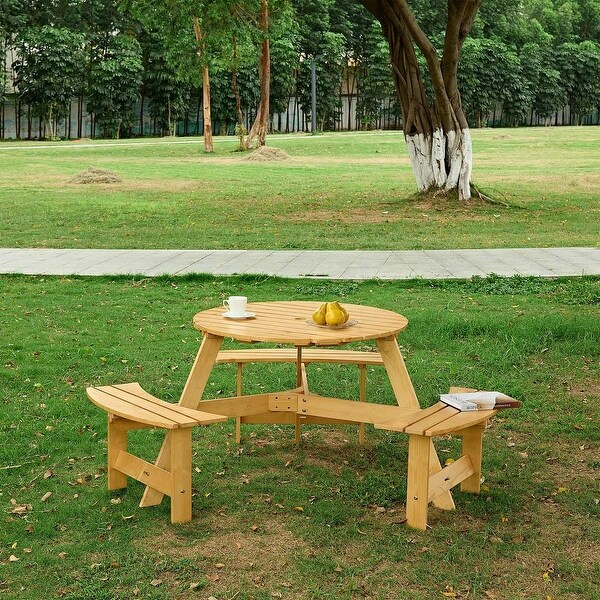 Outdoor round wooden picnic set with umbrella hole (6 persons/8 persons)