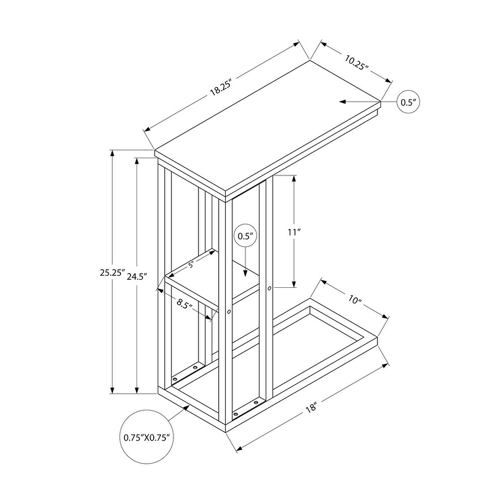 Accent Table  C shaped  End  Side  Snack  Living Room  Bedroom  Metal  Laminate  Contemporary  Modern   18.25\