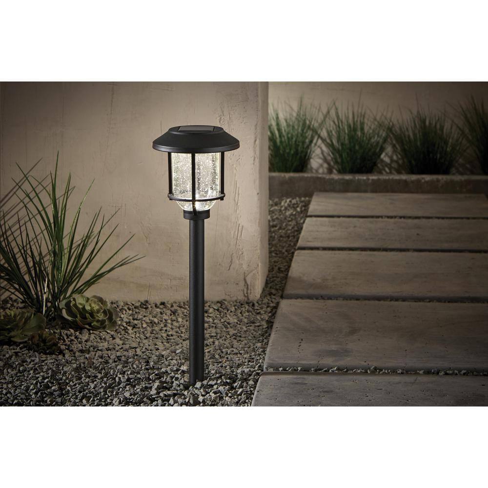 Hampton Bay Millbrook 14 Lumens Solar Black LED Metal and Glass Landscape Pathway Light (4-Pack) P2501-12