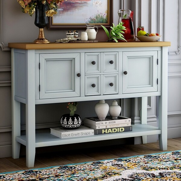 Retro Style Buffet Sideboard Wood Console Table with Bottom Shelf， Easy Assemble， for Living Room， Kitchen， Entryway