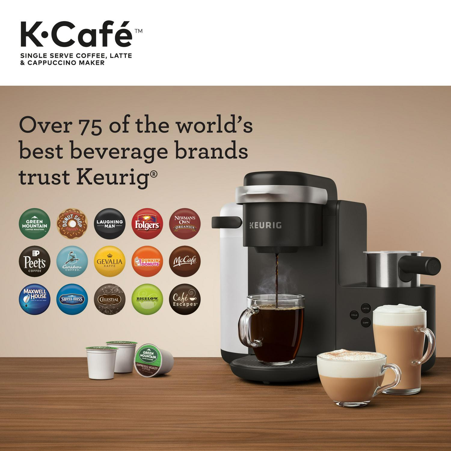 Keurig K-Cafe Single Serve K-Cup Coffee Maker， Latte Maker and Cappuccino Maker， Dark Charcoal