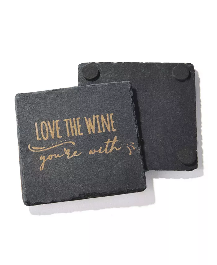 American Atelier 4 X 4 Life Happens-wine Helps Slate Coasters Square Set 4 Piece