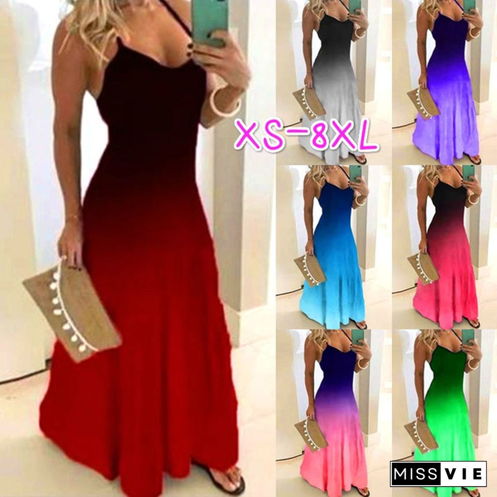 Summer Dress Fashion Clothes Women's Casual Off Shoulder Sleeveless Dress String Strap Halter Party Dress Ladies Deep V-neck Floral Printed Beach Wear Plus Size Maxi Dress XS-8XL