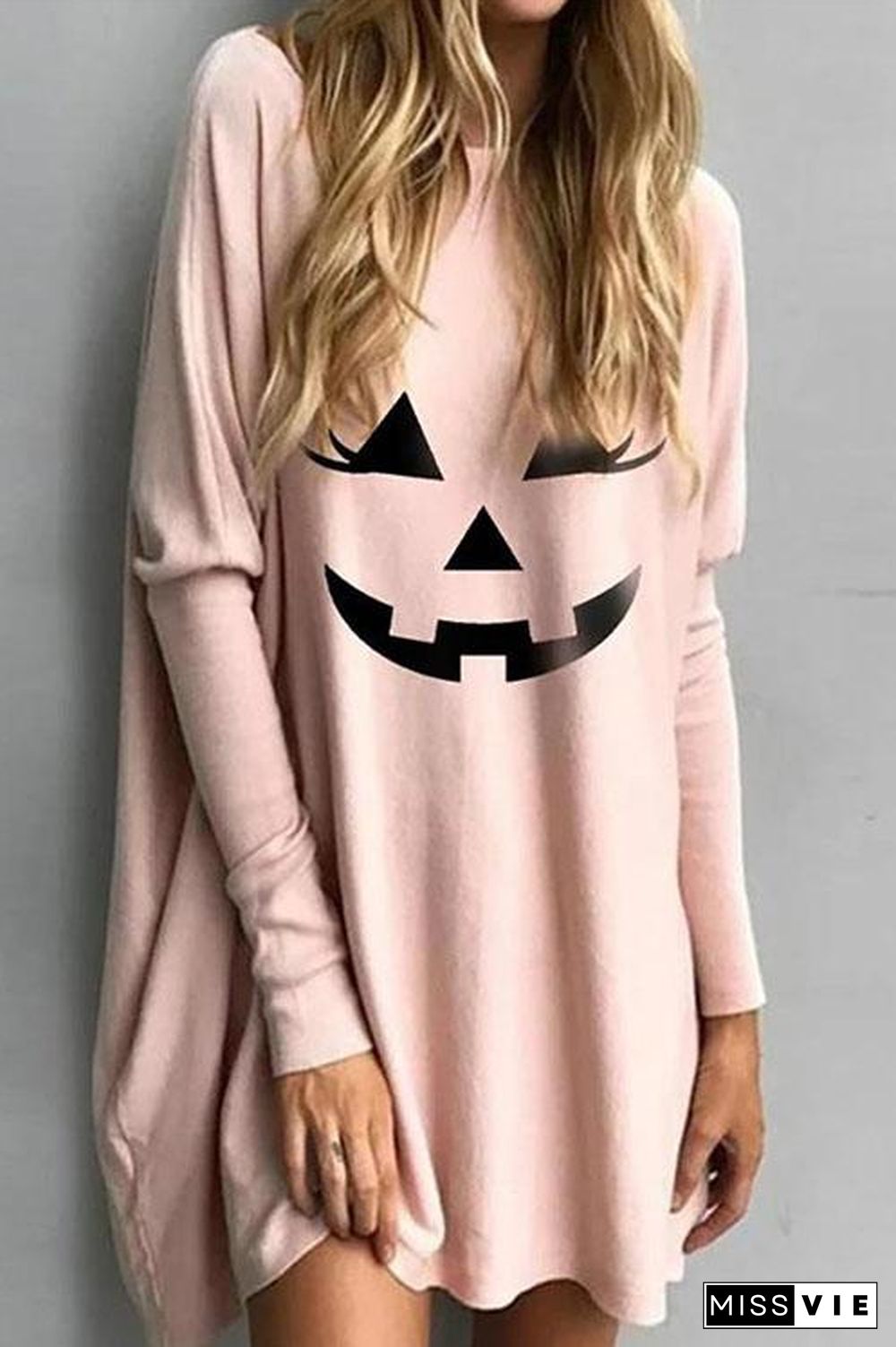 Halloween Smile Print Long Sleeve Dress