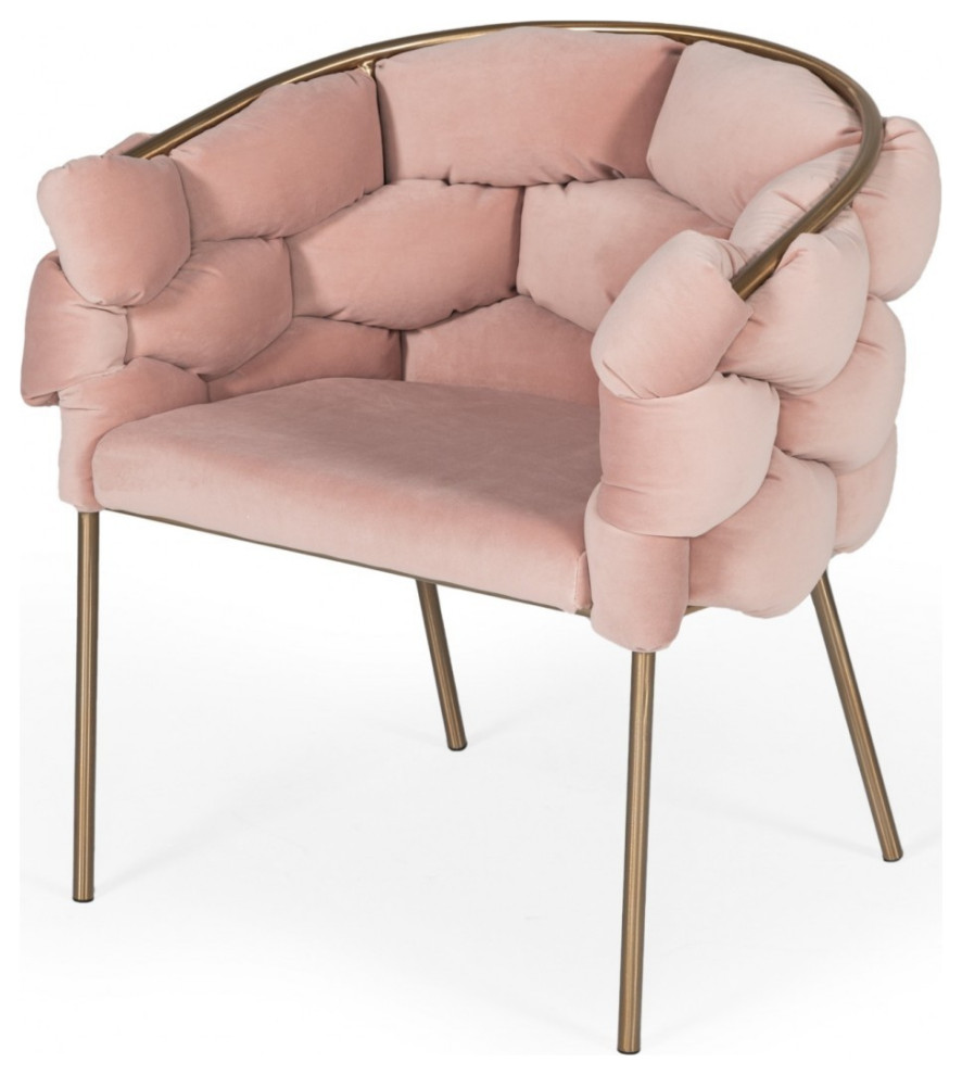 Pink Geo Velvet and Brushed Brass Velvet Dining Chair   Midcentury   Dining Chairs   by HomeRoots  Houzz