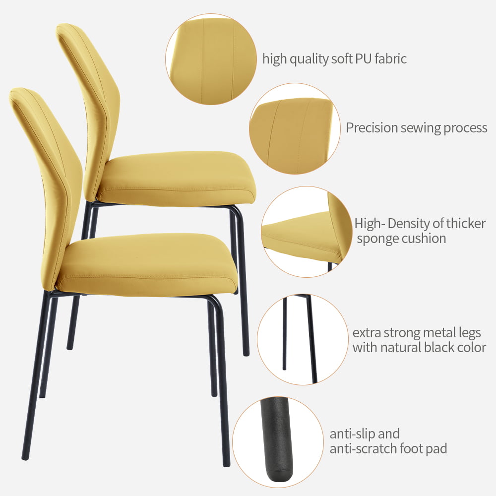 Dining Chairs Set of 2， Mid-High Back Ergonomic Accent Chairs， Durable Modern Faux Leather Side Chair Kitchen Room Study (yellow)