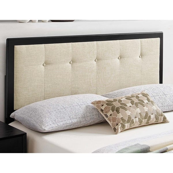 Marlin Traditional Beige Fabric Button Tufted King Size Black Wooden Headboard - - 32157980