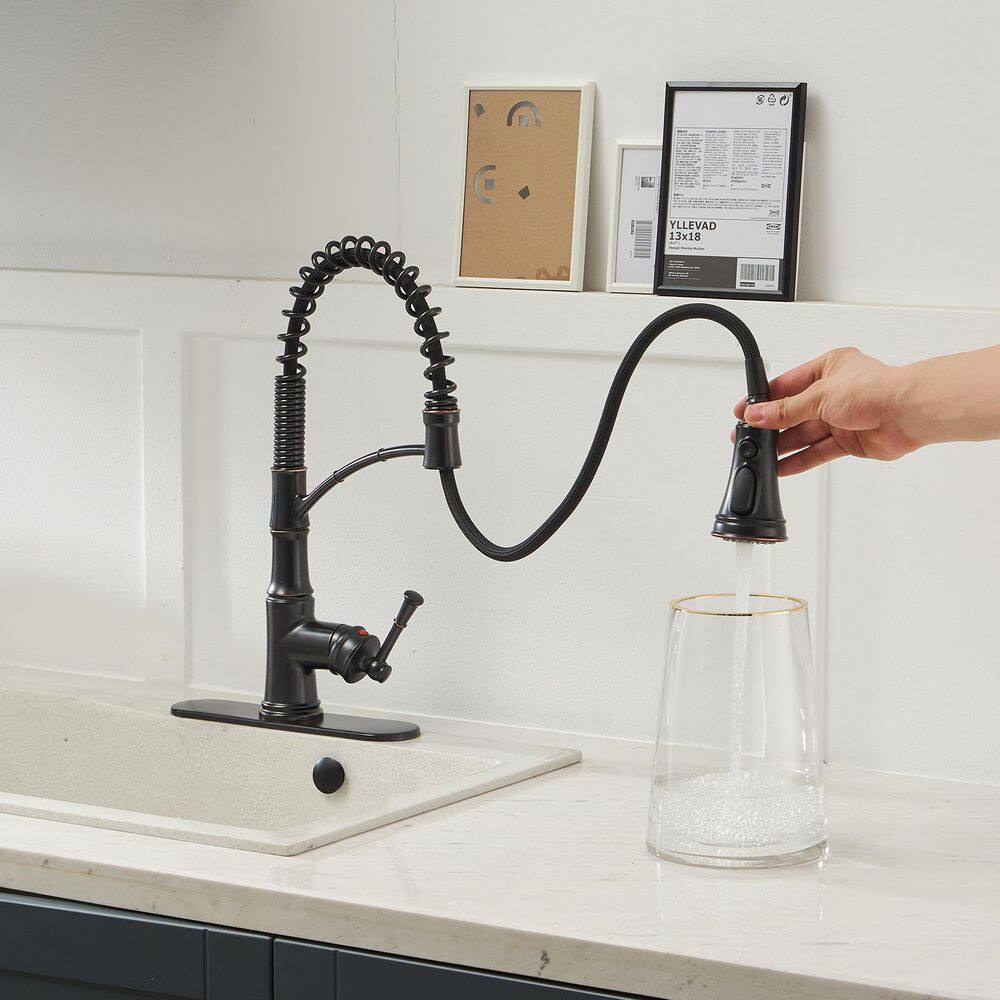 BWE Single-Handle Pull-Down Sprayer 3 Spray High Arc Kitchen Faucet With Deck Plate in Oil Rubbed Bronze A-94558-ORB