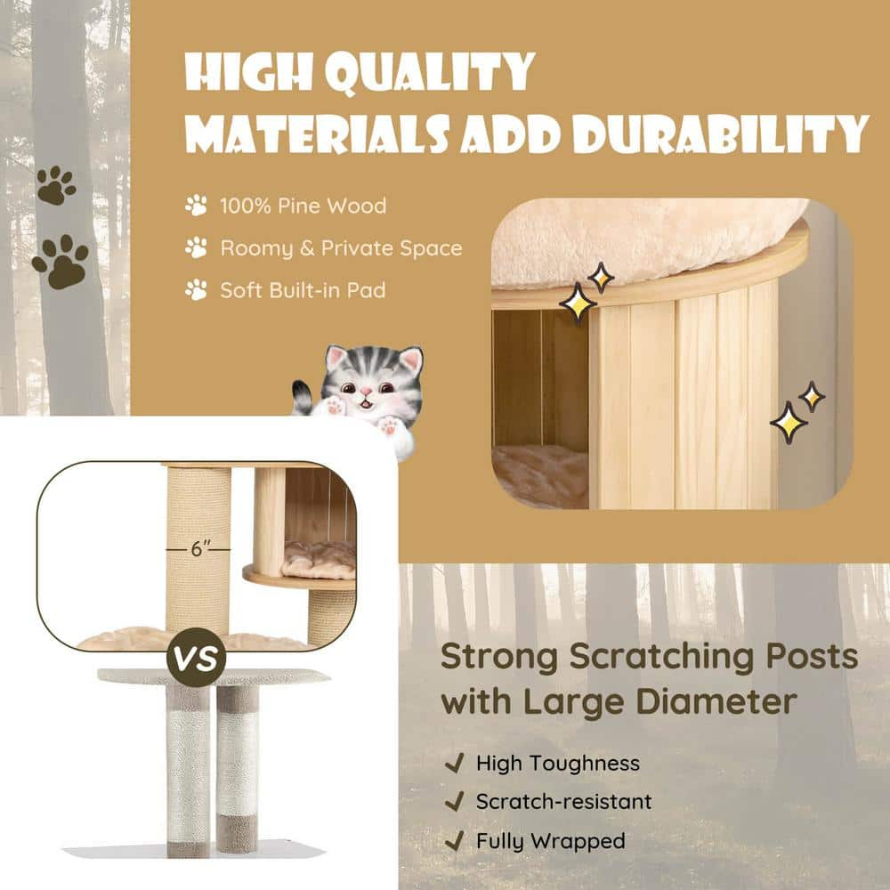 ANGELES HOME Wood Modern Tall Cat Tree Tower with Scratch Posts and Washable Mats 108CKPV27BE