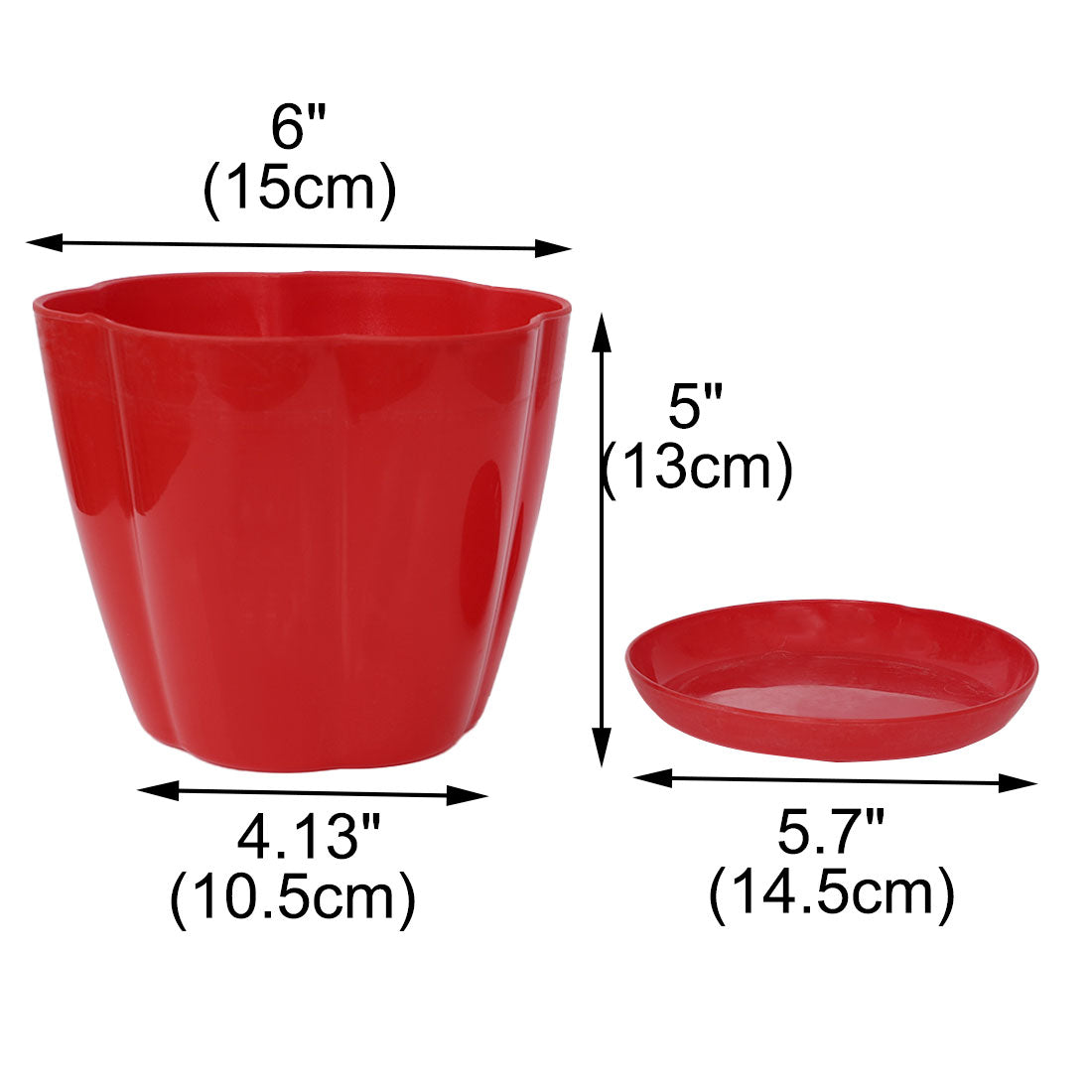 Home Garden Plastic Petal Shaped Plant Planter Container Flower Pot Red w Tray