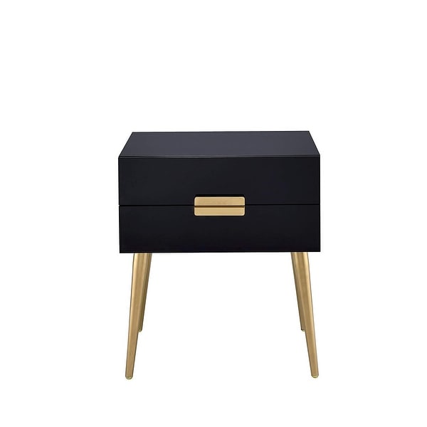 Denvor Square End Table with Drawers， Black and Gold