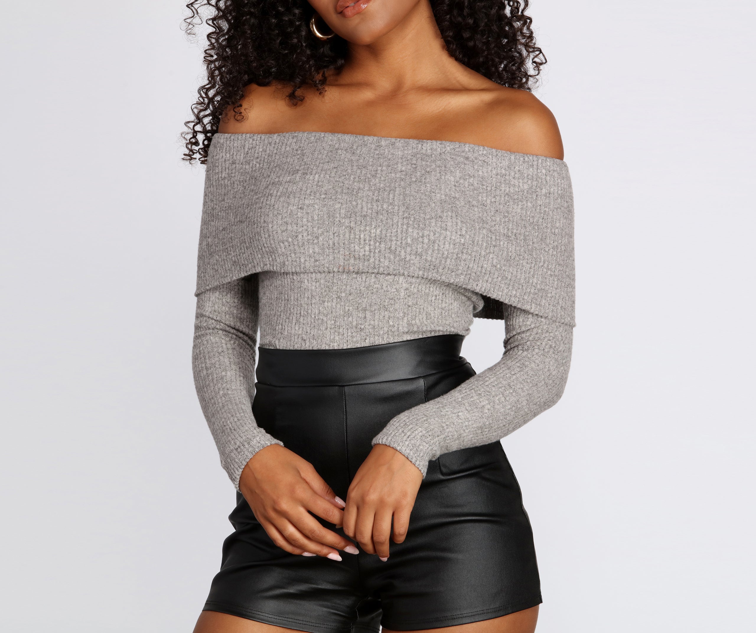 Off Shoulder Ribbed Sweater