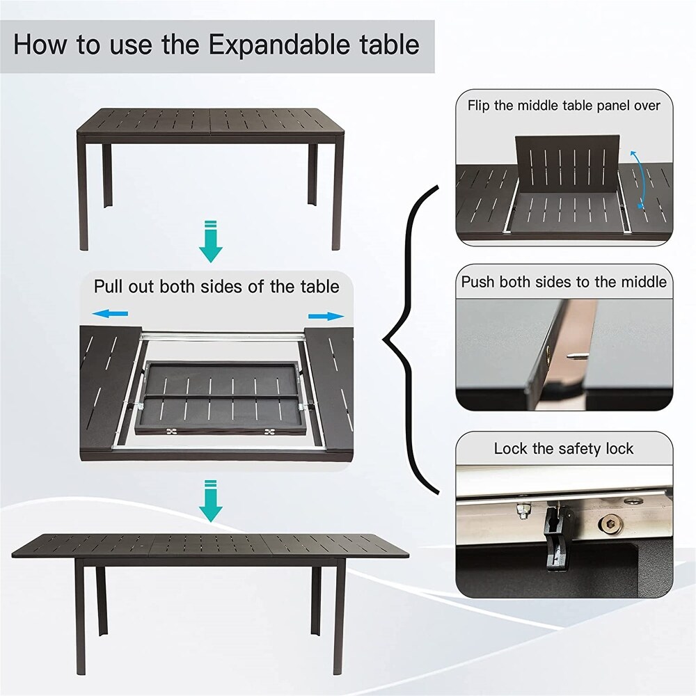 Outdoor Patio Expandable Dining Table Metal Aluminum Rectangular Dining Table for Outdoor Garden 6 8 Person Table