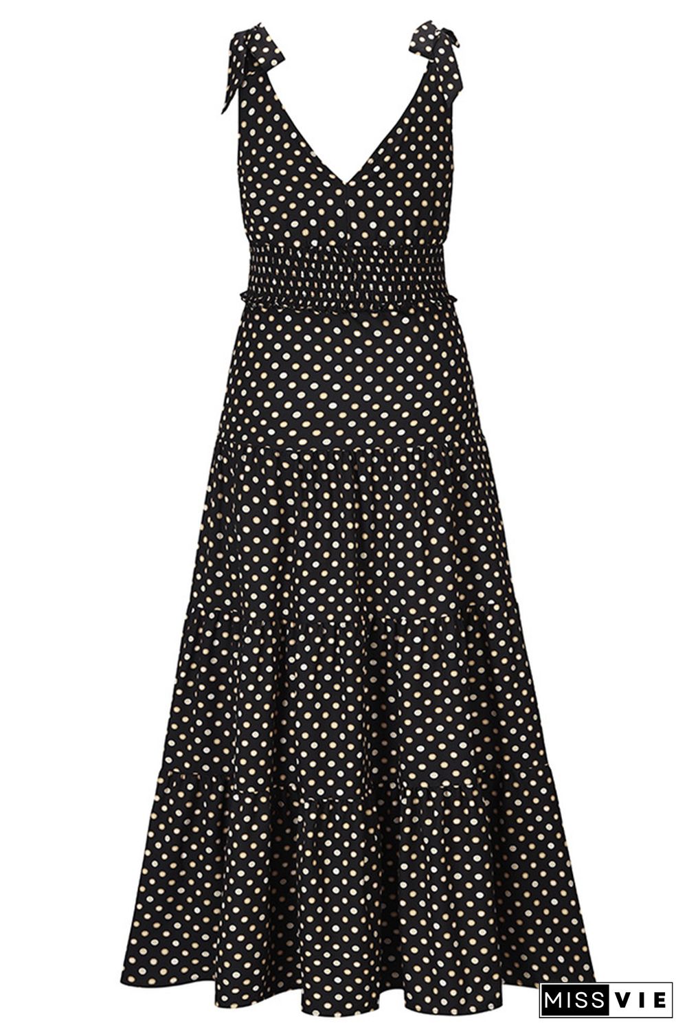 Polka Dot V Neck Sleeveless Long Dress Wholesale