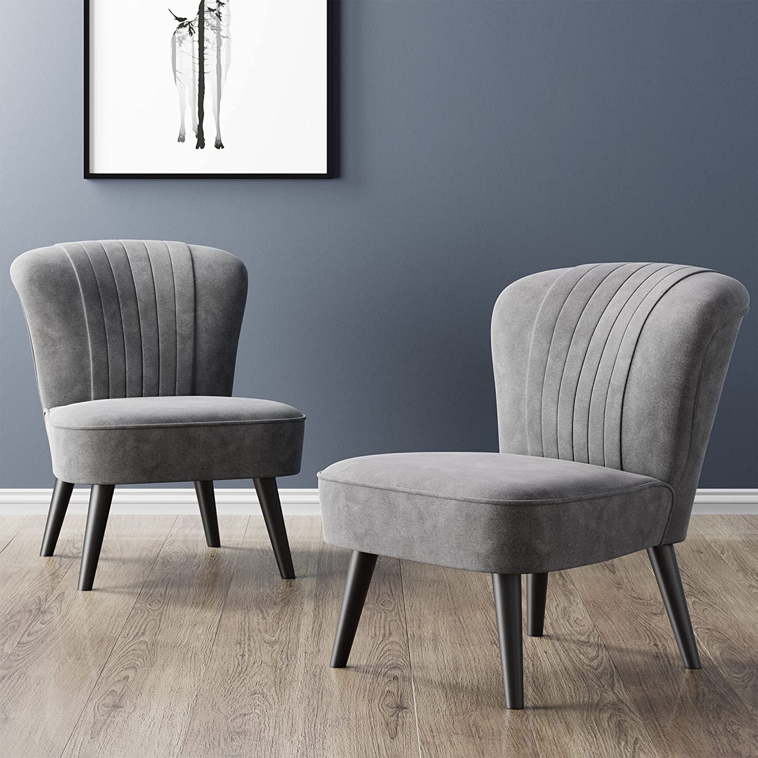 Futzca Accent Chair Set of 2， Single Sofa Armless Chairs with Wood Legs，Dark Grey