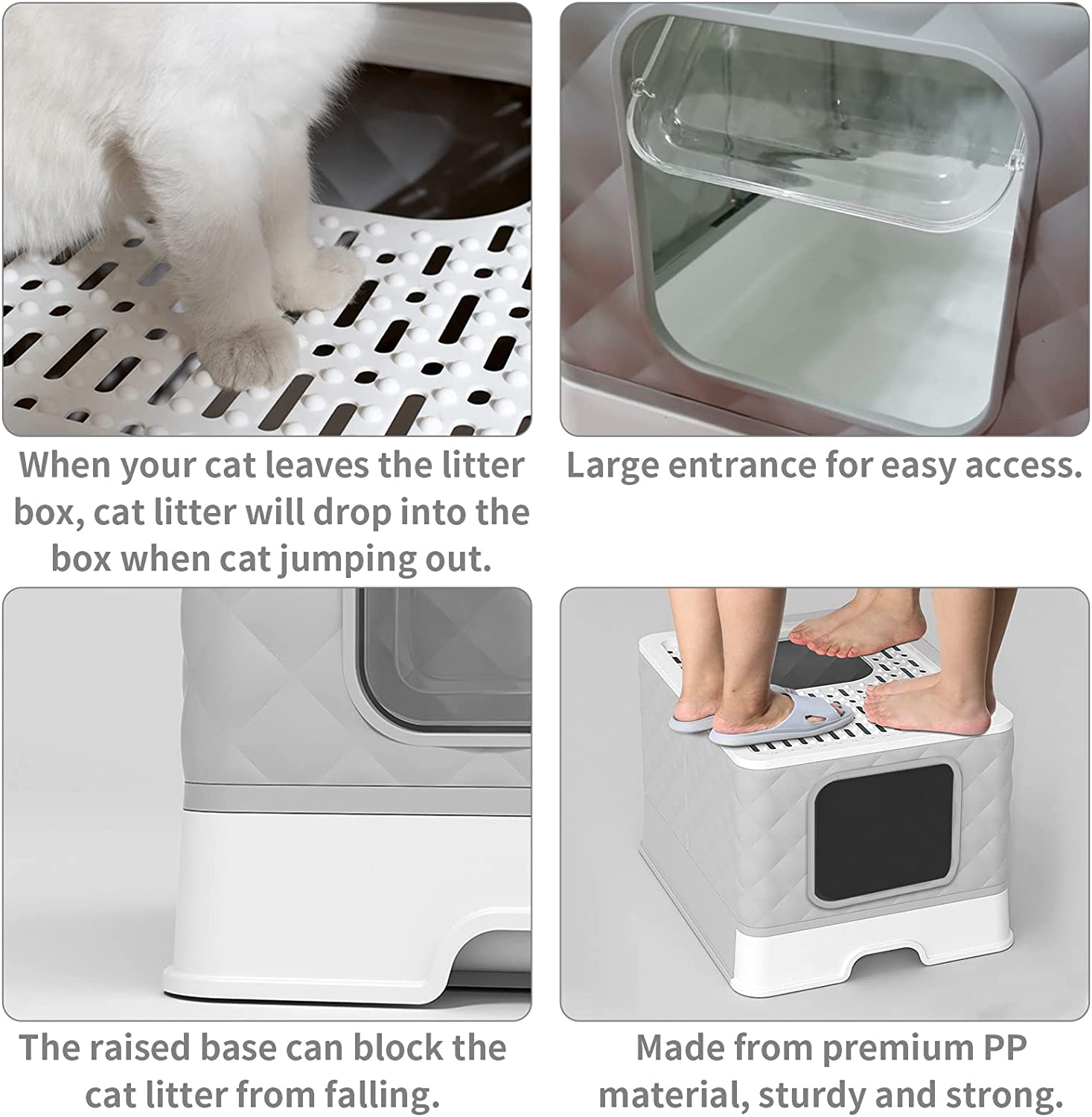 Hamiledyi Large Cat Litter Box with Lid， Enclosed Cat Potty with Drawer Foldable Top/Front Entry Anti-Splashing Cat Toilet Supplies with Pet Plastic Scoop Easy to Clean(Grey)