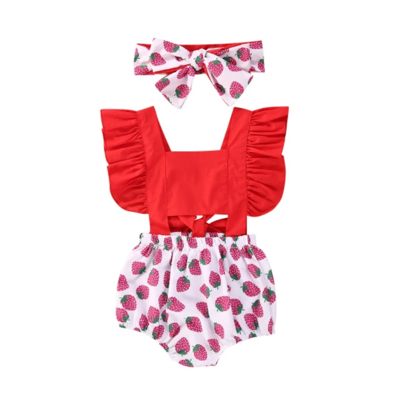 New Arrival 2pcs Red Flower Baby Clothing Newborn Baby Girls Lace Backless Romper Dress Jumpsuit Outfits Clothes 0-24M