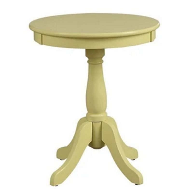 Traditional Style Wooden Round Side Table with Turned Pedestal Base， Yellow